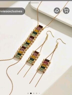 Multicolor Gold Bar Necklace with Matching Drop Earrings -
